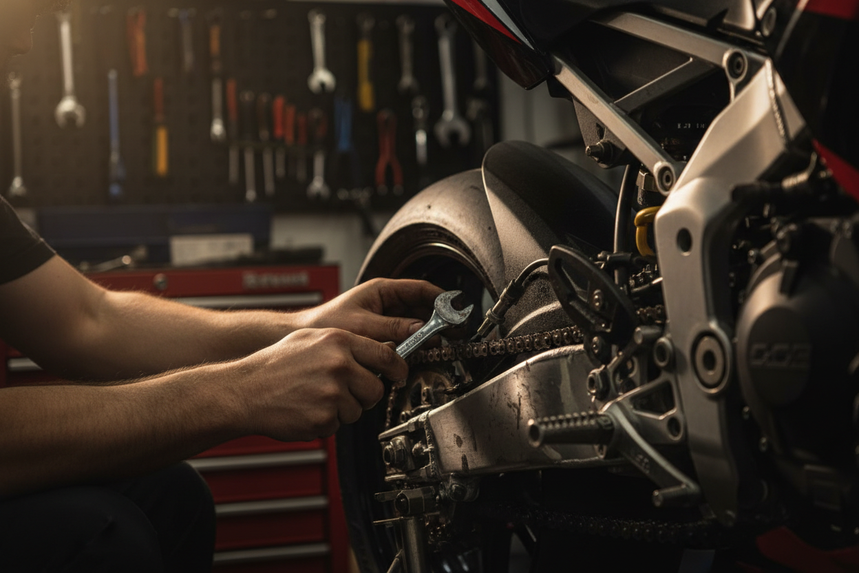 Regolazione tensione catena moto